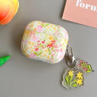 Cute Fresh Flowers Leaf Case with Keyring for AirPods 1 2 Pro Bluetooth Earphone Cases for AirPod 3 2 Soft Headset Cover