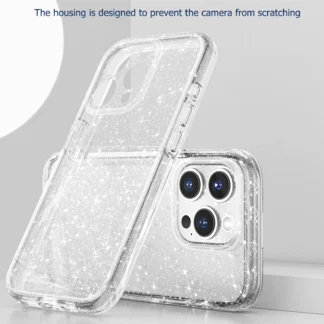 Shock Absorbing Bumper Sturdy Hard Back Heavy Duty Case for iPhone 12 13 14 15 Pro Max Plus Crystal Clear Bling Glitter Cover