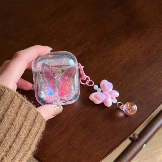 For AirPods 1 2 pro Bluetooth Headphone Cover 3rd Luxury Flowing Sand 3D Pink Butterfly Generation Silicone Cover Protective