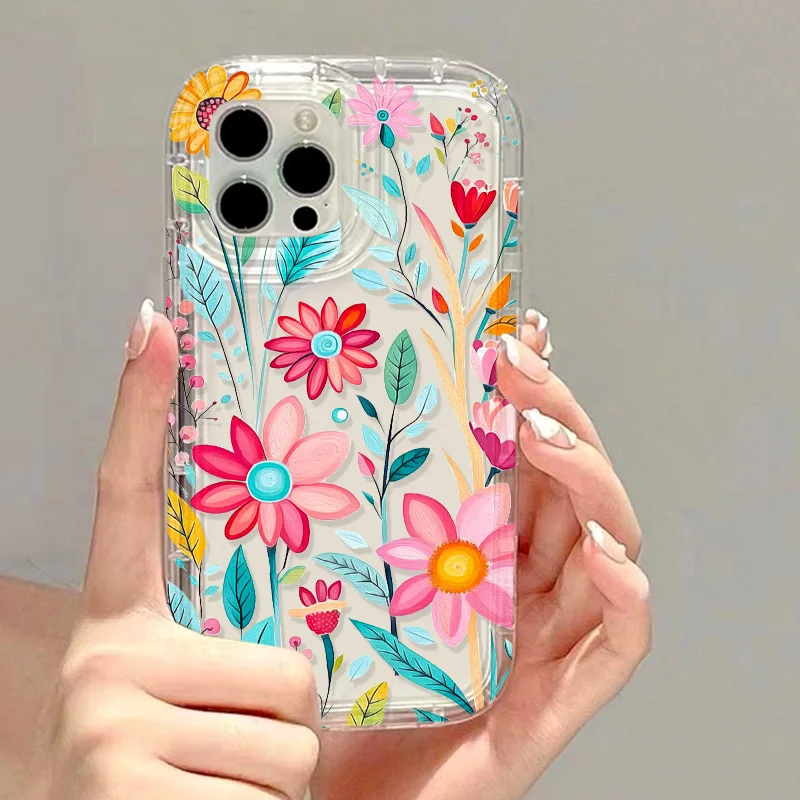 Flower Phone Case For iPhone 13 Case iPhone 15 Pro 11 12 14 Pro Max XR X XS 7 8 Plus SE 2020 Shockproof Clear Cover Soft Fundas