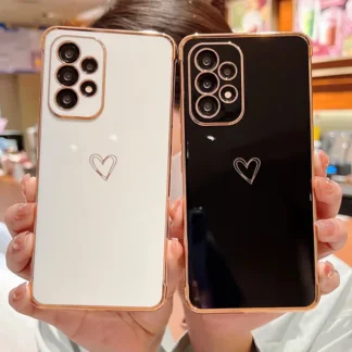 Electroplating Love Heart Phone Case For Samsung Galaxy S24 S23 Ultra S22 A13 A14 A52 A53 Protect Lens Shockproof Back Cover