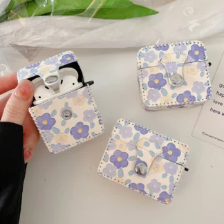 Leather Fresh Flowers Case for AirPods 1 2 Pro Earphone Charging Box Protective Bag with Wristband Cover For AirPods 3 Fundas