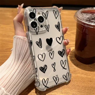 Fashion Love Heart Case for IPhone 14 13 ProMax XR XS Max 7 8 Plus SE Clear Cover for IPhone 12 11 Hard Back Shockproof Capinha