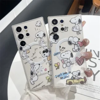 Cartoon Dog Clear Silicone Magnetic Cases For Samsung S22 S23 S24 Ultra S21 Plus Note 20 Magsafe Case Wireless Charge Cover