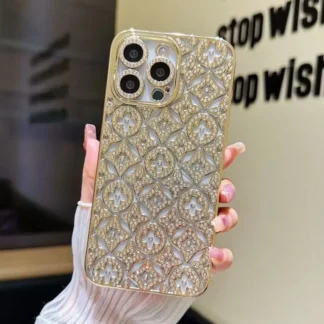 Gorgeous Elegant Rhinestone Flower Phone Case For iPhone 16 15 14 13 Pro Max 12 11 Electroplated Anti-fall Shell