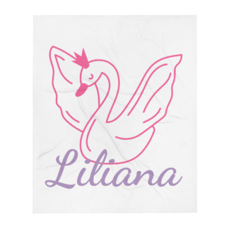 Custom Name Pink Swan Throw Blanket