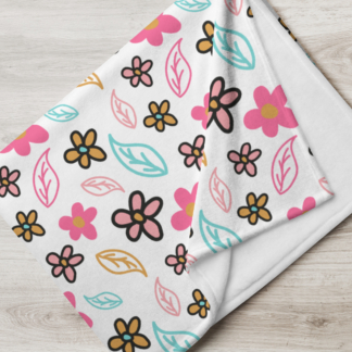 Kids Flower Pink White Color Throw Blanket