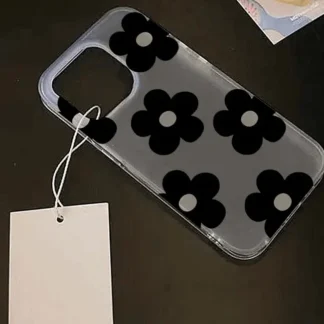 New Full Screen Black Flowers Phone Case iPhone 16 15 14 7 8 Plus 13 12 Mini 11 Pro Max XR X XS  Y2K Clear Anti Fall Cover
